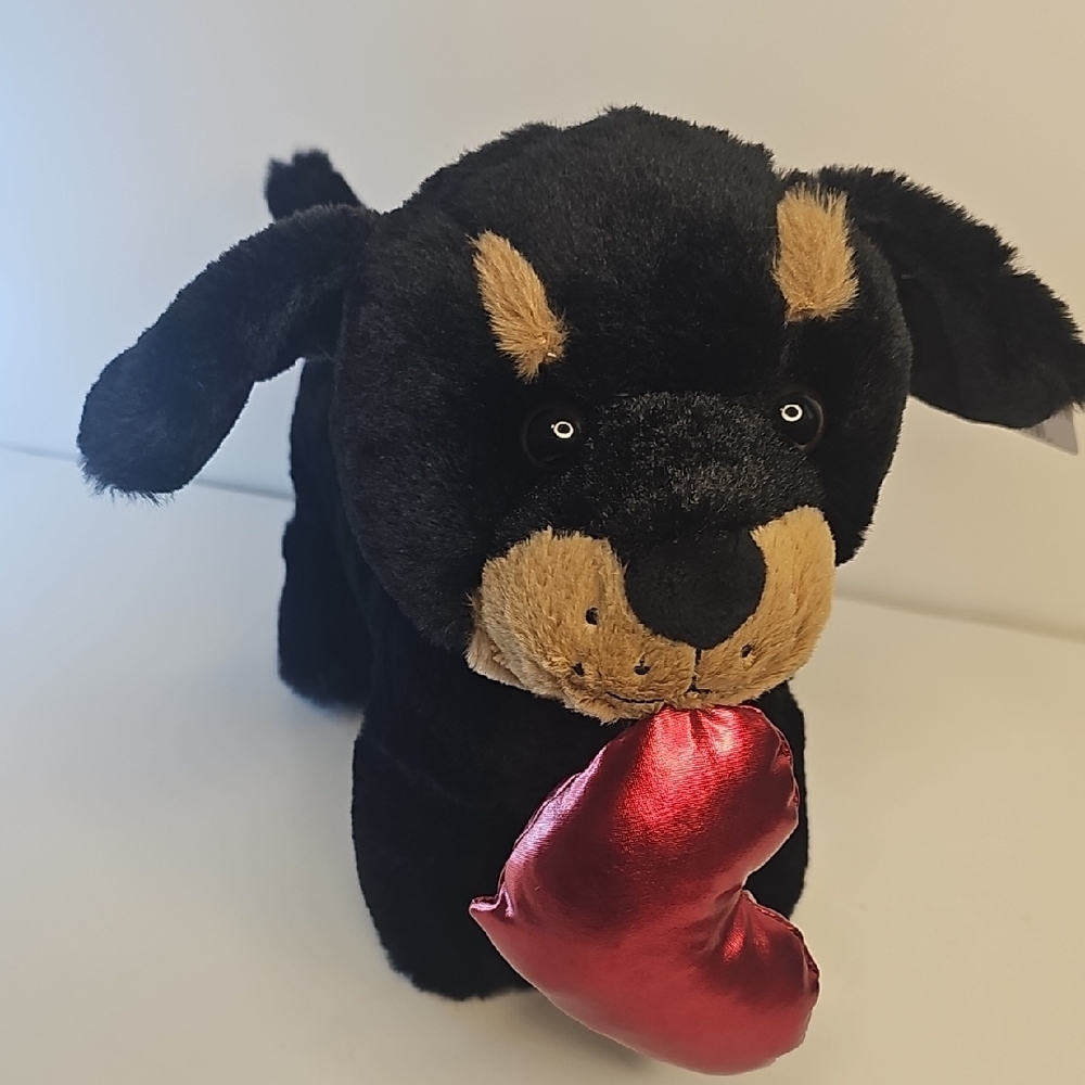 Joyward Charming‎ Black and Tan Dog Plush Toy with Red Heart